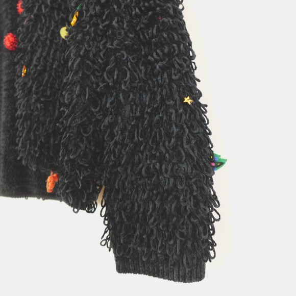 Berek Sweater Black Chenille Christmas Baubles Cardigan - Picture 7 of 12